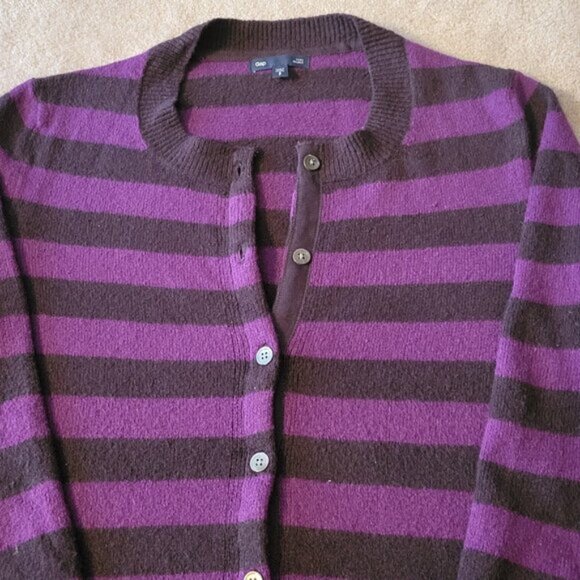 GAP Button Down Purple Striped Cardigan Sweater Women's Size Small - Picture 2 of 10